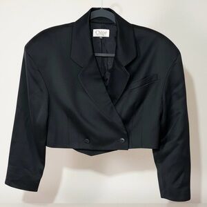 Chloe Black Formal Wool Cropped Power Shoulder Double Breasted Jacket Size 2